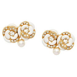 Grossé Oorsteker - Blanc Camelia - Goudkleurig - Parel - Crème - Kristallen - Verguld - Bloem - 18x22 mm - GJ63809