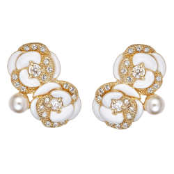 Grossé Oorclips - Blanc Camelia - Goudkleurig - Parel - Crème - Kristallen - Verguld - Bloem - 18 x 22 mm - GJ63845