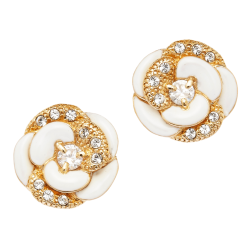 Grossé Earrings - Blanc Camelia - Gold Coloured - Crystals - Gold Plated - Flower - Ø 13 mm - GJ63811