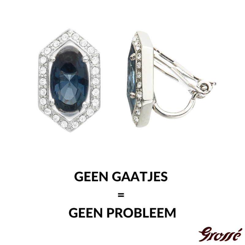 Grossé Oorclips - Jelly Beans - Zilverkleurig - Kristal - Blauw - Geplatineerd - 15x9 mm - GA61730P