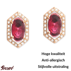 Grossé Oorstekers - Jelly Beans - Goudkleurig - Kristal - Rood - Verguld - 15x9 mm