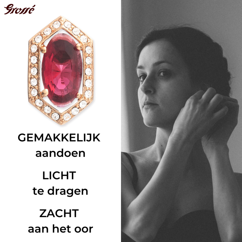 Grossé Oorstekers - Jelly Beans - Goudkleurig - Kristal - Rood - Verguld - 15x9 mm - GA61731