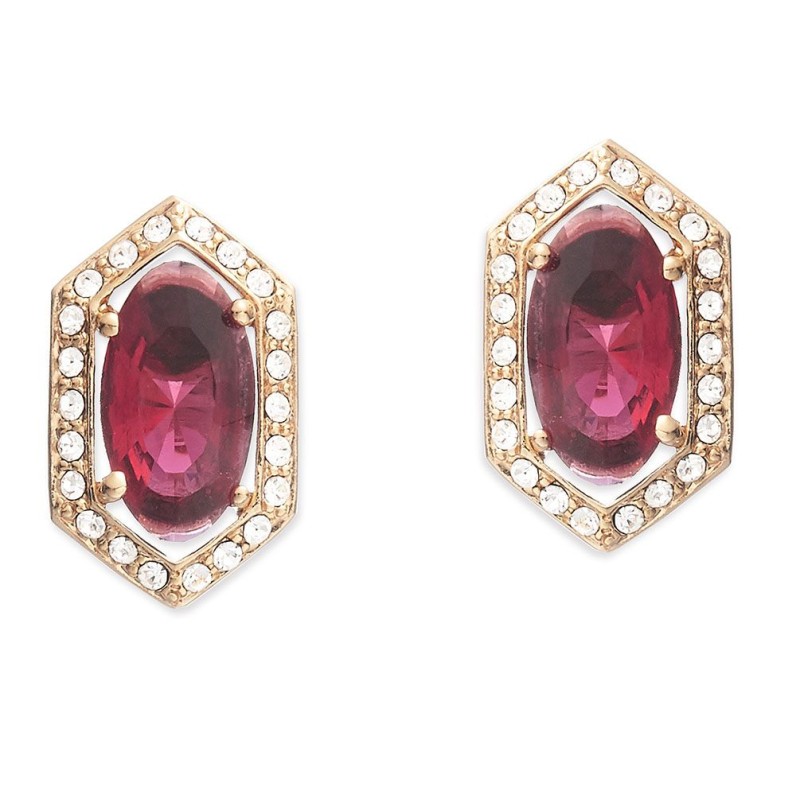 Grossé Clip-on Earrings - Jelly Beans - Gold Coloured - Crystal - Red - Gold Plated - 15x9 mm - GA61732
