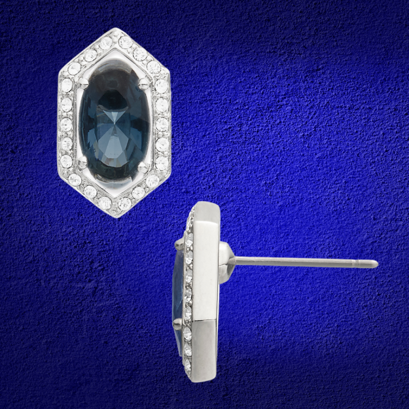 Grossé Oorsteker - Jelly Beans - Zilverkleurig - Kristal - Blauw - Geplatineerd - 15x9 mm - GA61729P