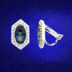 Grossé Oorclips - Jelly Beans - Zilverkleurig - Kristal - Blauw - Geplatineerd - 15x9 mm - GA61730P