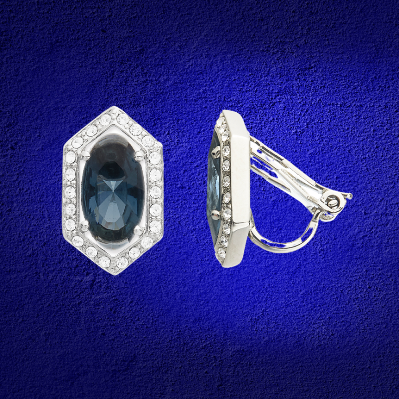 Grossé Oorclips - Jelly Beans - Zilverkleurig - Kristal - Blauw - Geplatineerd - 15x9 mm - GA61730P