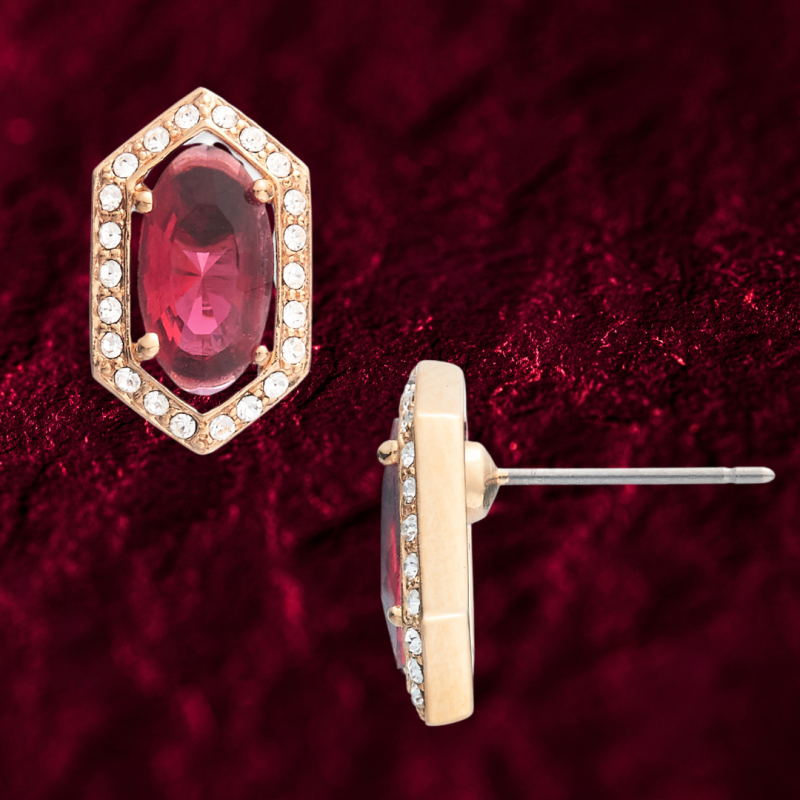 Grossé Earrings - Jelly Beans - Gold Coloured - Crystal - Red - Gold Plated - 15x9 mm