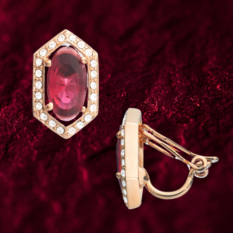 Grossé Clip-on Earrings - Jelly Beans - Gold Coloured - Crystal - Red - Gold Plated - 15x9 mm - GA61732