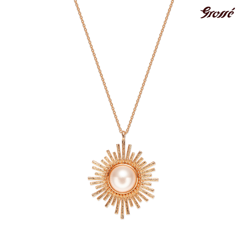 Grossé Ketting - Future Floral - Goudkleurig - Parel - 12 mm - Wit - Verguld - 70 cm - GJ25627