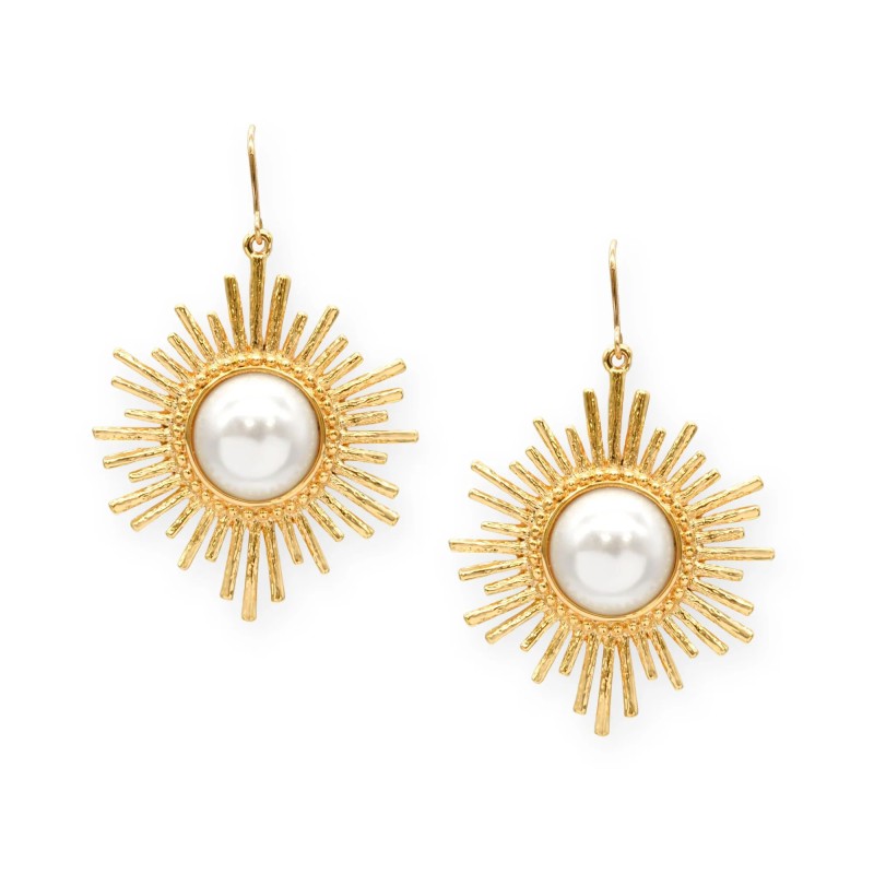 Grossé Drop Eaarings - Future Floral - Gold Coloured - Pearl - White - Gold Plated - 47x30 mm - GJ64780