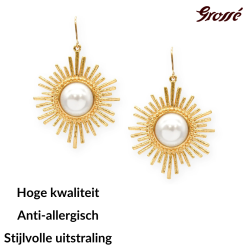 Grossé Oorhangers - Future Floral - Goudkleurig - Parel - Wit - Verguld - 47x30 mm