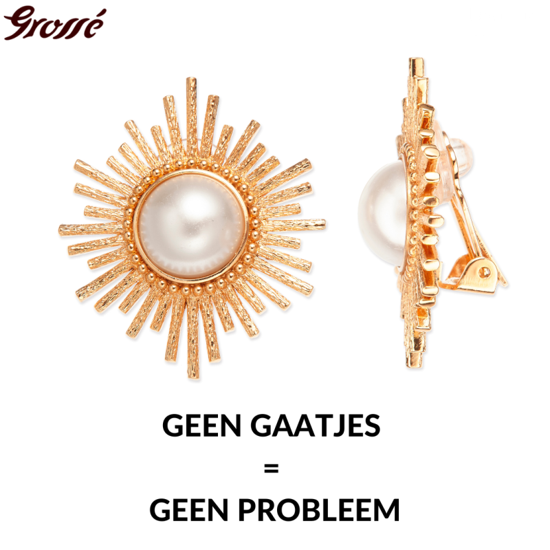 Grossé Oorclips - Future Floral - Goudkleurig - Parels - Wit - Verguld - 35x30 mm - GJ64781