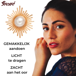 Grossé Oorclips - Future Floral - Goudkleurig - Parels - Wit - Verguld - 35x30 mm