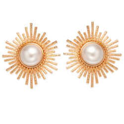 Grossé Clip-on Earrings - Future Floral - Gold Coloured - Pearls - White - Gold Plated - 35x30 mm - GJ64781