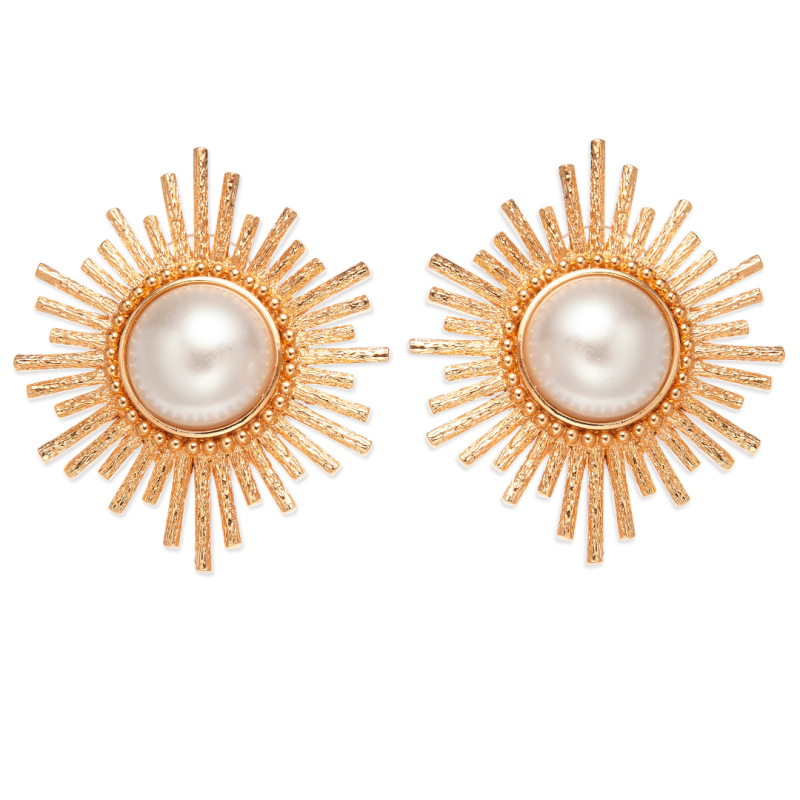 Grossé Oorclips - Future Floral - Goudkleurig - Parels - Wit - Verguld - 35x30 mm - GJ64781