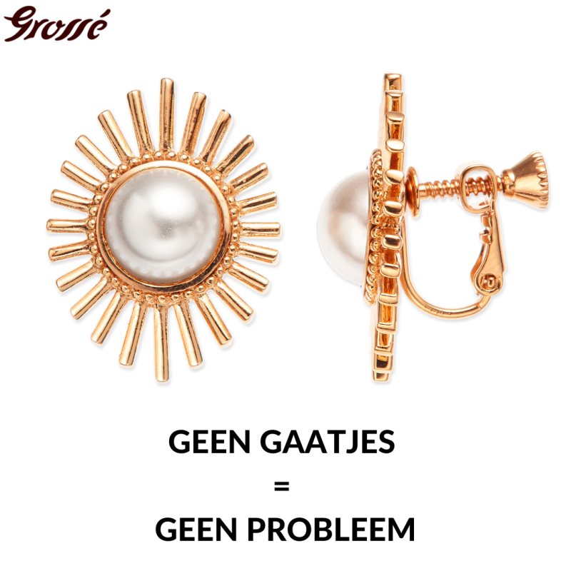 Grossé Oorclips - Future Floral - Goudkleurig - Parel - Wit - Verguld - 25x20 mm