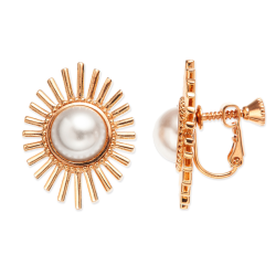 Grossé Clip-on Earrings - Future Floral - Gold Coloured - Pearl - White - Gold Plated - 25x20 mm - GJ64779