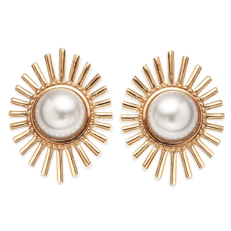 Grossé Earring - Future Floral - Gold Coloured - Pearl - White - Gold Plated - 25x20 mm - GJ64778