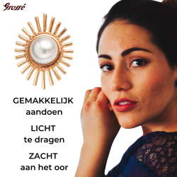 Grossé Oorsteker - Future Floral - Goudkleurig - Parel - Wit - Verguld - 25x20 mm