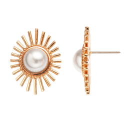 Grossé Earring - Future Floral - Gold Coloured - Pearl - White - Gold Plated - 25x20 mm
