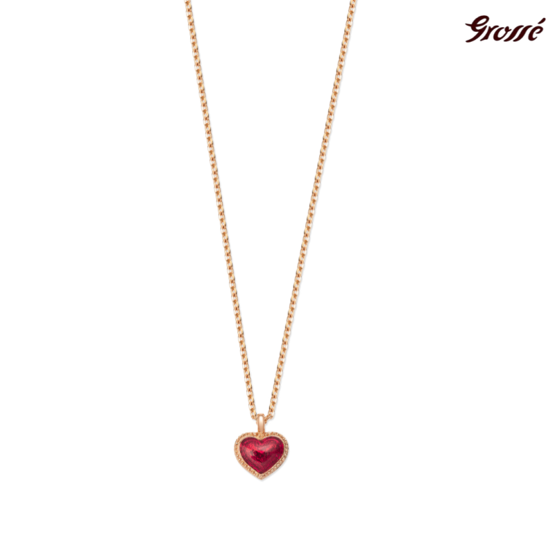 Grossé Necklace - Pop Heart - Gold Coloured - Enamel - Red - Gold Plated - 38+5 cm