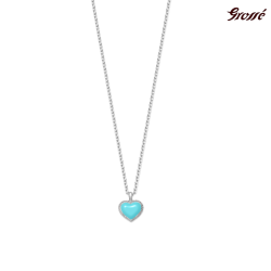 Grossé Collier - Pop Heart - Silberfarbe - Emaille - Hell Blau - Platiniert - 38+5 cm - GA21626 