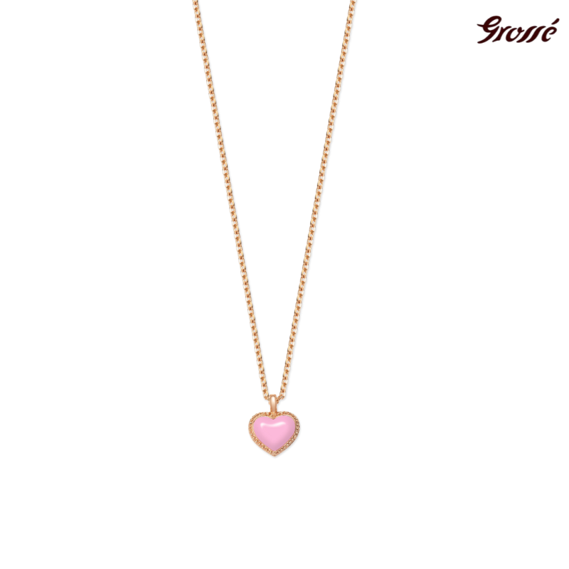 Grossé Dames Ketting - Pop Heart - Goudkleurig - Emaille - Roze - Verguld - 38+5 cm