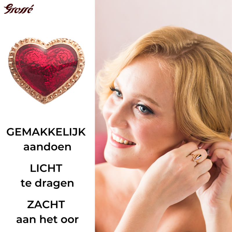 Grossé Ohrstecker - Pop Heart - Goldfarbe - Emaille - Rot - Vergoldet - Ø 7 mm