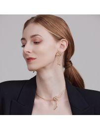 Grossé Clip-on Earrings - Pendants - Tourbillon - Gold Coloured - Crystals - 50x20mm - Gold Plated - GJ64362