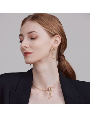 Grossé Clip-on Earrings - Pendants - Tourbillon - Gold Coloured - Crystals - 50x20mm - Gold Plated