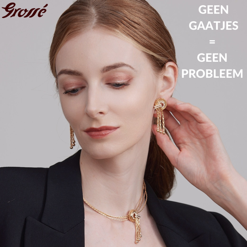 Grossé Oorclips - Hangend - Tourbillon - Goudkleurig - Kristal - 50x20 mm - Verguld - GJ64362