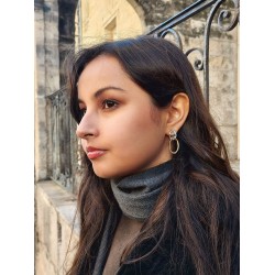 Traveller Clip-on Earrings - Drop Earrings - Platinum & 22ct Gold plated - Double Hoop - Bicolour - 33x14 mm