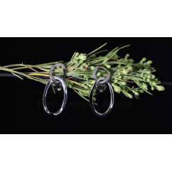 Traveller Clip Oorbellen - Hangers - Geplatineerd - Dubbel Ovaal - Zilverkleurig - 33 x 13 mm