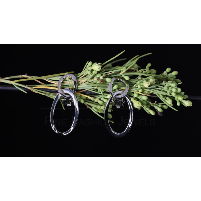 Traveller Clip-on Earrings - Drop Earrings - Platinum plated - Double Hoop - Silver-coloured- 33 x 14 mm - 157231