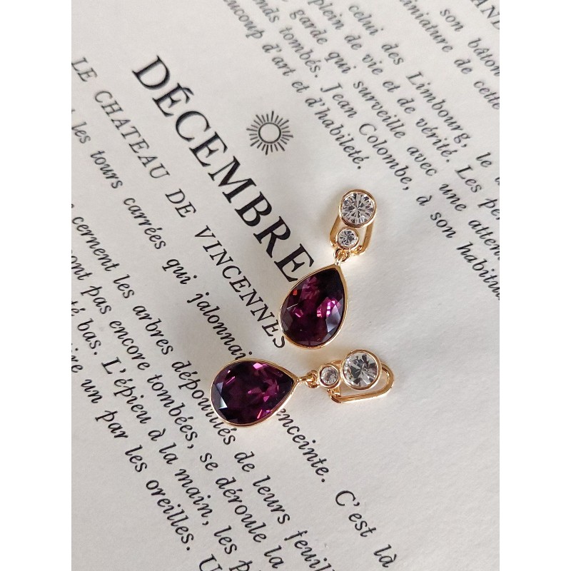 Traveller Ohrclip - Hänger - Vergoldet - Kristalle - Amethyst - 30x10 mm - 157535