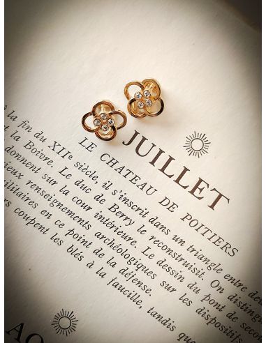 Traveller Clip Oorbellen - Goudkleurig - Preciosa Kristallen - Verguld - Bloem - 13 mm - 157681