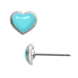 Grossé Earrings - Pop Heart - Silver Coloured - Enamel - Light Blue - Platinum Plated - Ø 7 mm
