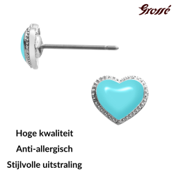 Grossé Oorstekers - Pop Heart - Zilverkleurig - Emaille - Licht Blauw - Geplatineerd - Ø 7 mm - GA61744