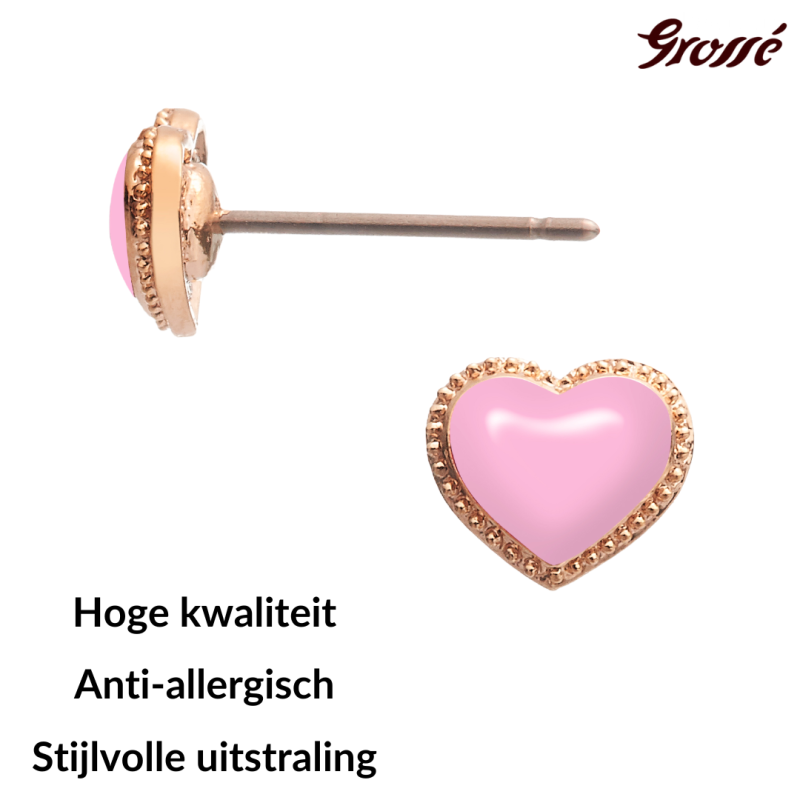 Grossé Oorstekers - Pop Heart - Goudkleurig - Emaille - Roze - Verguld - Ø 7 mm - GA61746