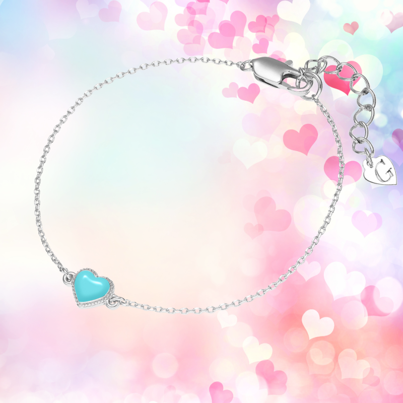 Grossé Armband - Pop Heart - Silberfarbe - Emaille Herz - Hell Blau - Platiniert - 16+3 cm - GA10814