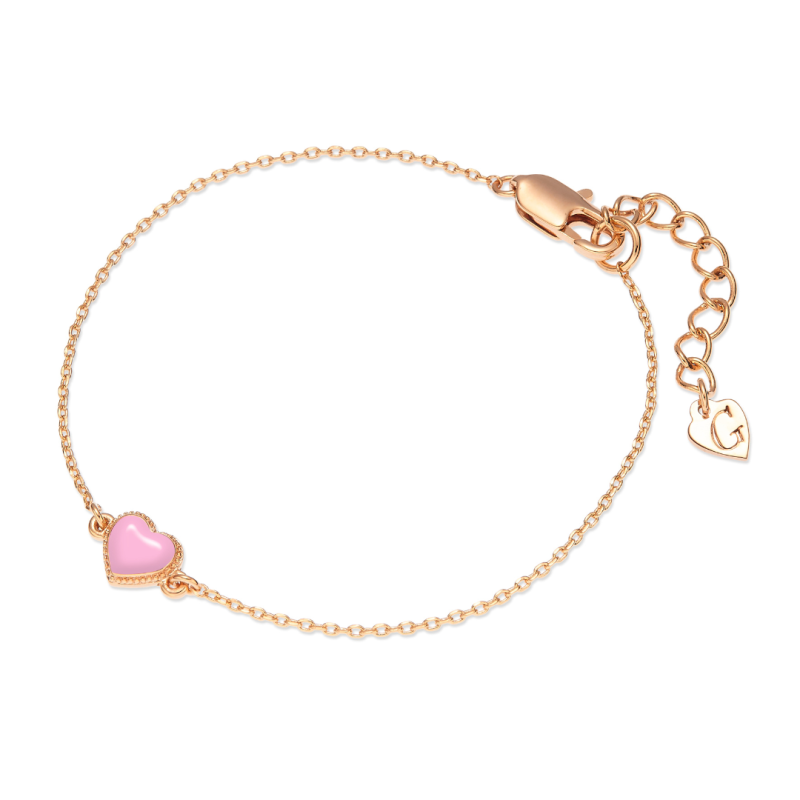 Grossé Armband - Pop Heart - Goudkleurig - Emaille Hart - Roze - Verguld - 16+3 cm - GA10815