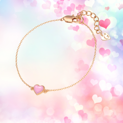 Grossé Bracelet - Pop Heart - Gold Coloured - Enamel Heart - Pink - Gold Plated - 16+3 cm - GA10815