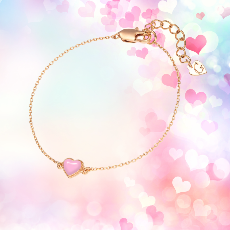 Grossé Bracelet - Pop Heart - Gold Coloured - Enamel Heart - Pink - Gold Plated - 16+3 cm - GA10815