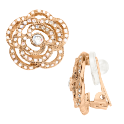Grossé Clip-on Earrings - Parfum Rose - Gold Coloured - Crystals - Gold Plated - 18 mm - Flower - GJ64248
