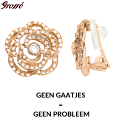 Grossé Oorclips - Parfum Rose - Goudkleurig - Kristallen - Verguld - 18 mm - Bloem - GJ64248
