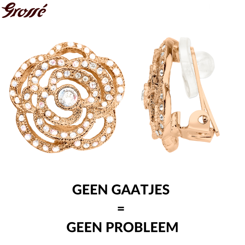 Grossé Oorclips - Parfum Rose - Goudkleurig - Kristallen - Verguld - 18 mm - Bloem - GJ64248