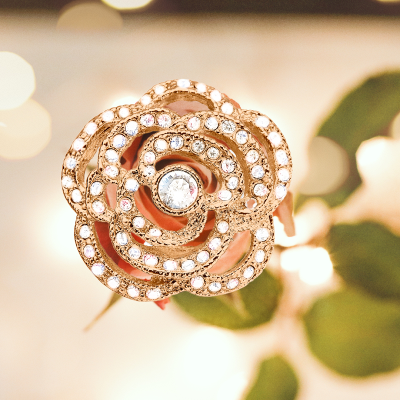 Grossé Clip-on Earrings - Parfum Rose - Gold Coloured - Crystals - Gold Plated - 18 mm - Flower - GJ64248