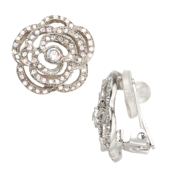 Grossé Clip-on Earrings - Parfum Rose - Silver Coloured - Crystals - Platinum Plated - 18 mm - Flower