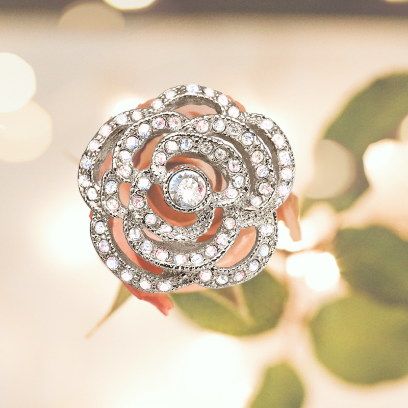 Grossé Clip-on Earrings - Parfum Rose - Silver Coloured - Crystals - Platinum Plated - 18 mm - Flower - GJ64490P