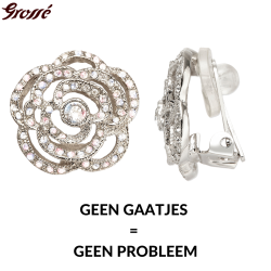 Grossé Oorclips - Parfum Rose - Zilverkleurig - Kristallen - Geplatineerd - 18 mm - Bloem - GJ64490P
